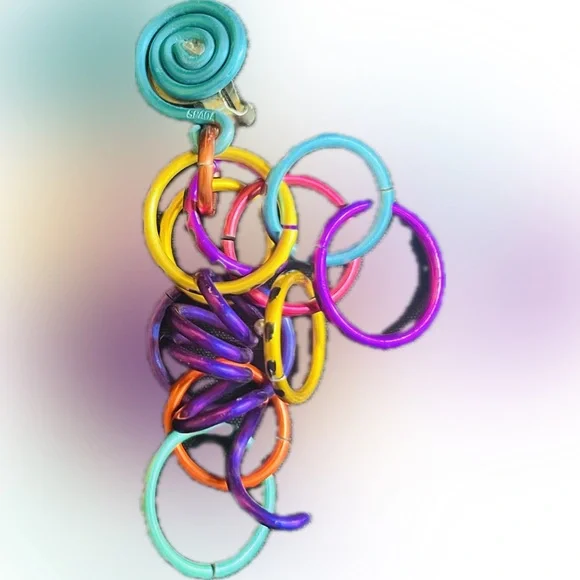 David Spada 1980's Spiral Anodized Multicolor Aluminum earring - Picture 4 of 4